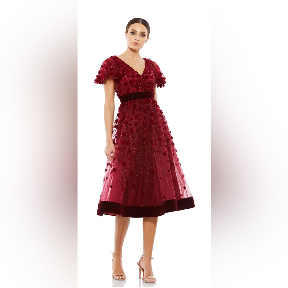 Mac Duggal  Women’s Embellished Midi Dress -Burgundy